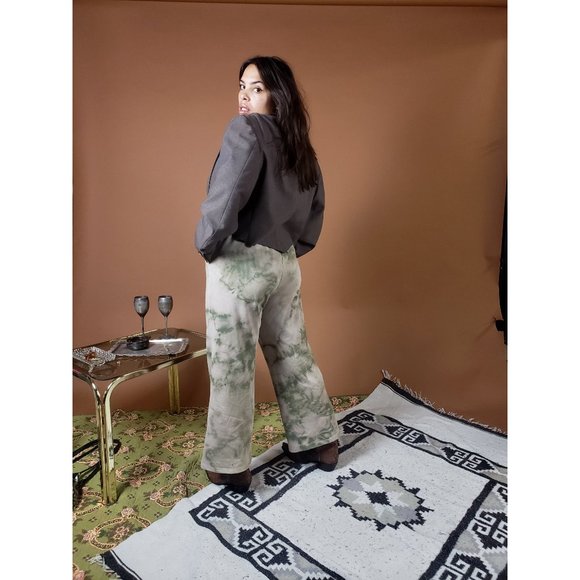 CLEARANCE * Custom Olive Green Tie Dye Comfy Drawstring Wide Leg Lounge Pants - Picture 4 of 6
